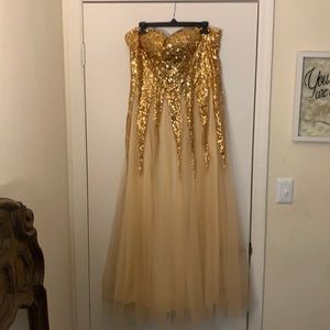 Gold Sequin Strapless Prom Dress
